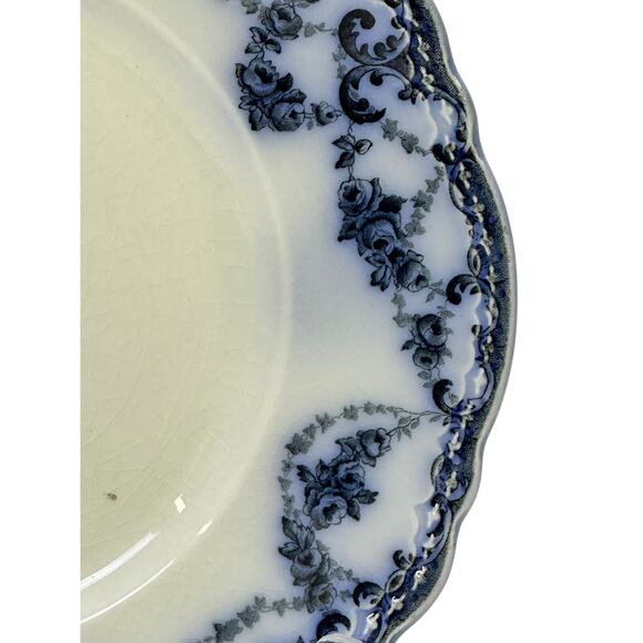 Antique Alfred Meakin Greenville Blue 9" Luncheon Plate Black Floral on Blue Rim - Picture 4 of 8